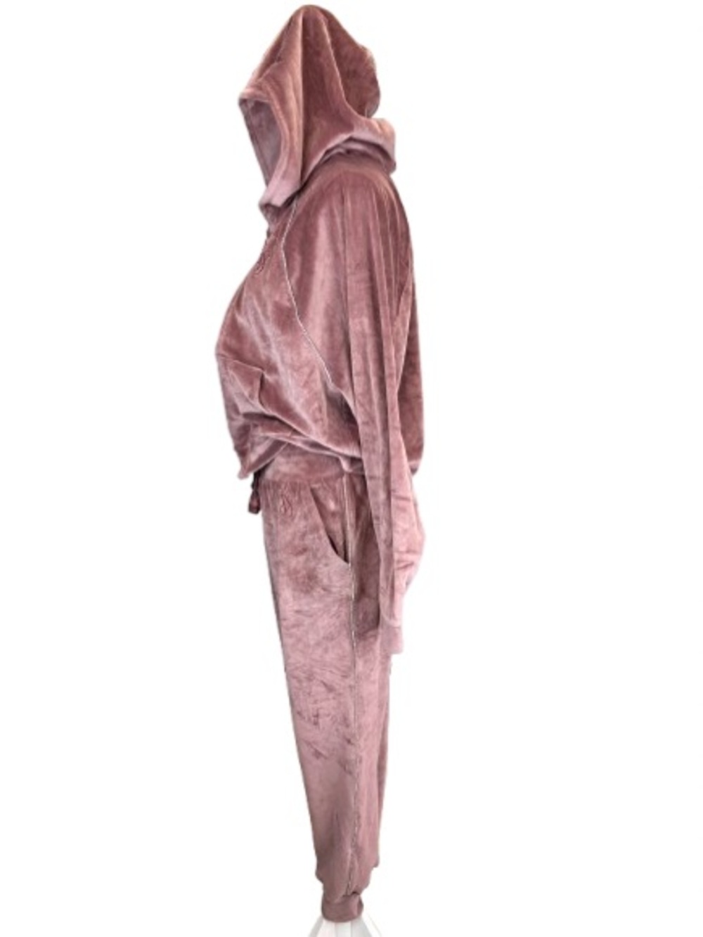 Victoria’s Secret Velour Tracksuit Dusty Rose Rhinestone Stripe Jogger Set S M - Picture 2 of 16